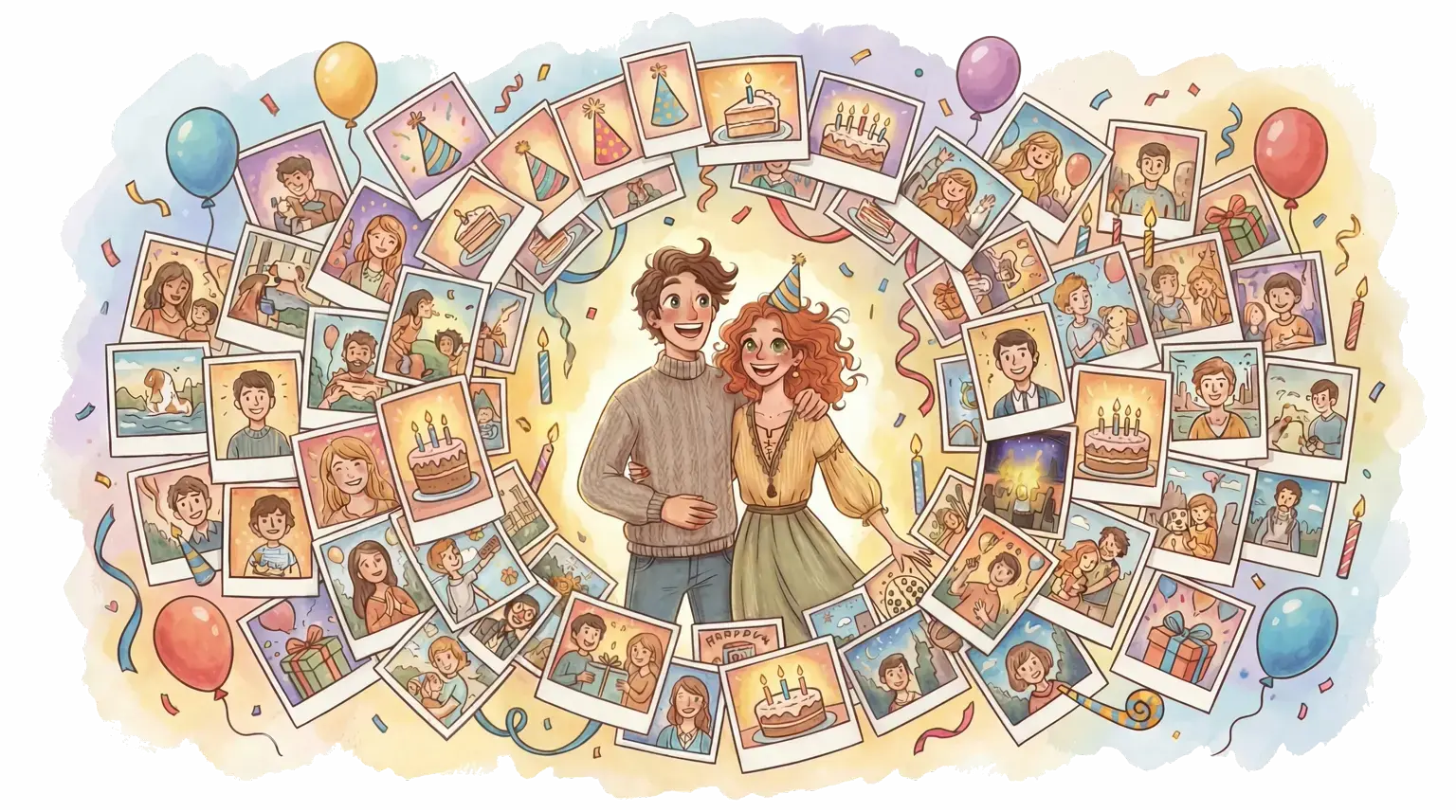 Birthday party photo sharing illustration